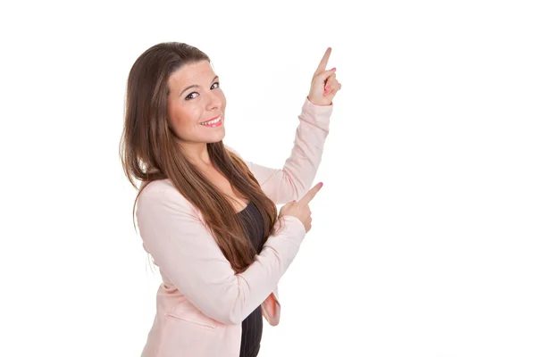 Business woman or teacher pointing Stock Picture