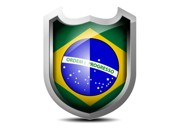 Flag of Brazil metal shield — Stock Vector