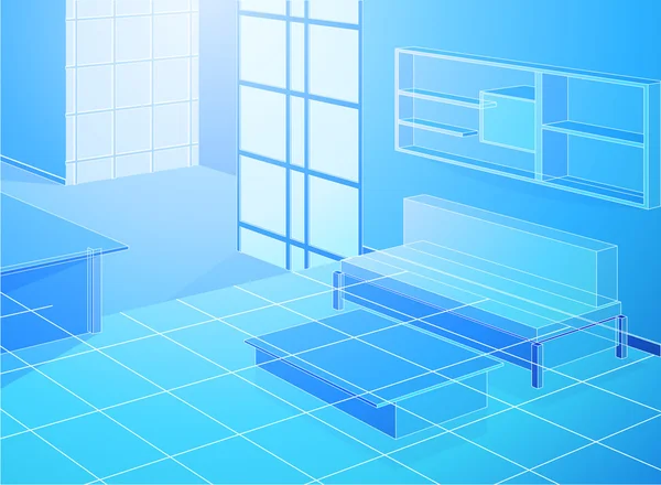 Wireframe blauwe woonkamer — Stockvector