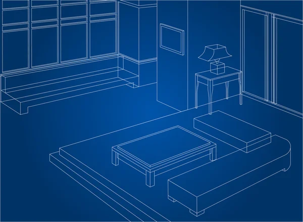 Wireframe escena de la sala de estar — Vector de stock