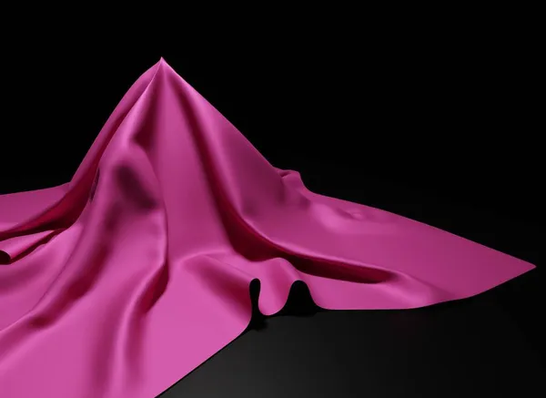 黒のシーンで紫の布の綿を閉じる3Dレンダリング抽象的な壁紙の背景 — ストック写真