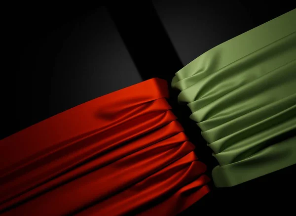 Червоно Зелена Тканина Чорній Сцені Рендеринга Абстрактних Шпалерних Фонів — стокове фото