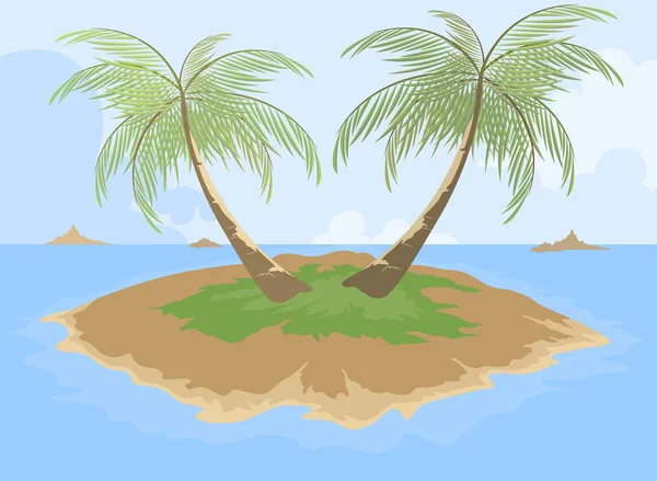 Eiland met palm tree cartoon scène — Stockvector