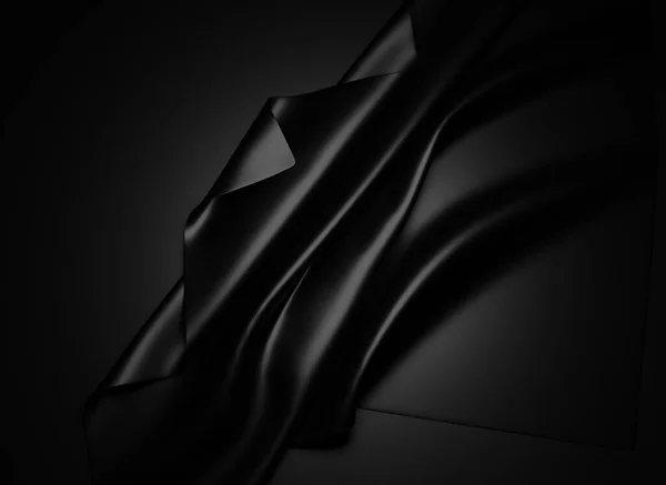 Glänzend Schwarze Seide Auf Einer Schwarzen Szene Rendering Textur Abstrakte — Stockfoto