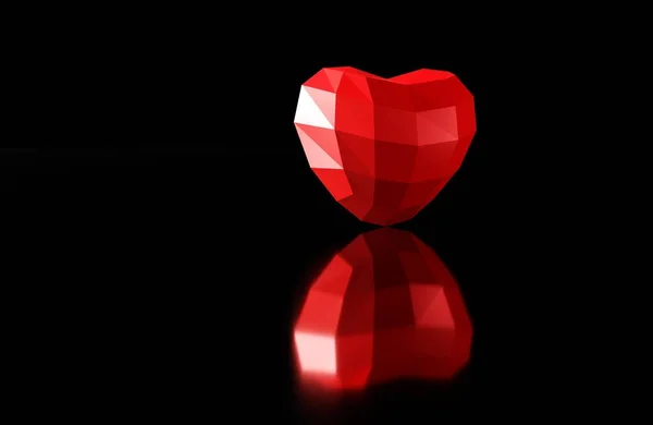 Nahaufnahme Rote Geometrie Herz Auf Einer Schwarzen Szene Rendering Valentinstag — Stockfoto