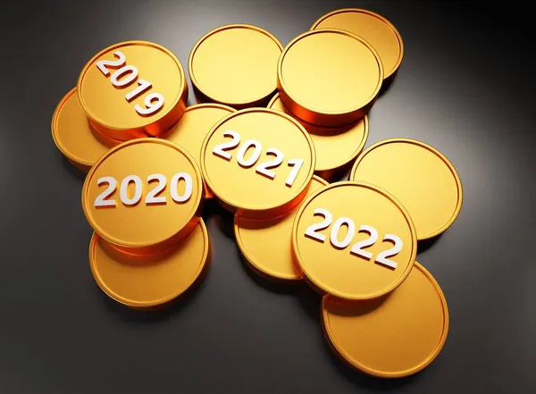 メダルゴールドカラーを閉じます2022幸せな新年のシーン3Dレンダリング壁紙の背景 — ストック写真