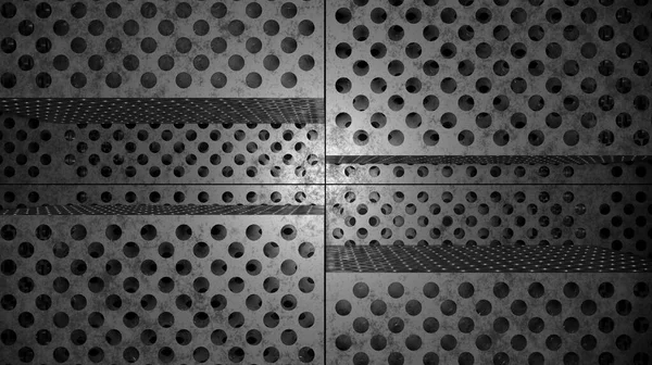 Metal Steel Shape Holes Dark Scene Rendering Abstract Wallpaper Backgrounds — Fotografia de Stock