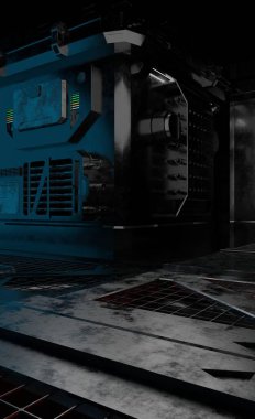 Laboratory lighting with dark scene 3D rendering sci-fi interior wallpaper backgrounds