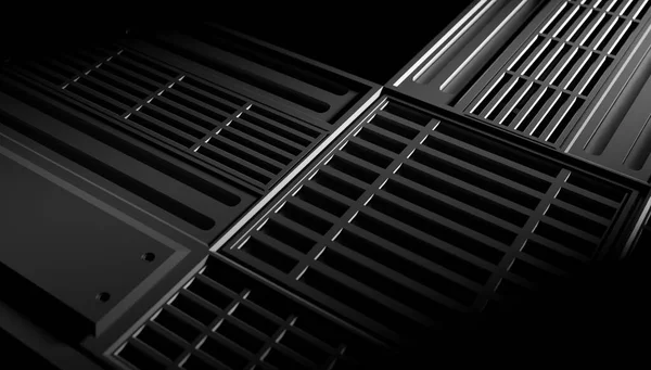 Close Steel Grate Corridor Dark Scene Rendering Sci Interior Wallpaper — Stock Photo, Image