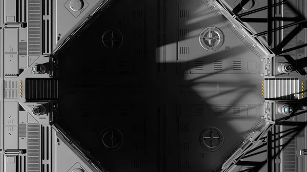暗いシーンで照明テクスチャを持つ高角度ビュー研究所3Dレンダリング科学産業用壁紙の背景 — ストック写真