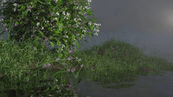 Shot Flowers Bloom River Nature Landscape Scene Rendering Wallpaper Backgrounds — Foto de Stock