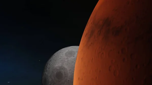 3d render view of the moon and mars planet in galaxy nature scene wallpaper backgrounds