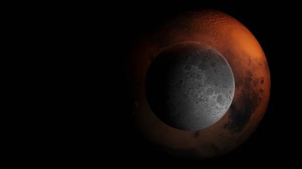 Lua Com Planeta Mars Cena Preta Natureza Renderização Fundos Papel — Fotografia de Stock