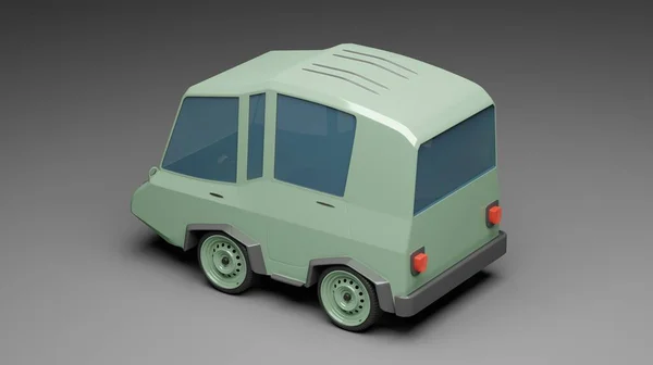 Render Sideview Green Cartoon Car Model Gray Scene Wallpaper Backgrounds — Stockfoto