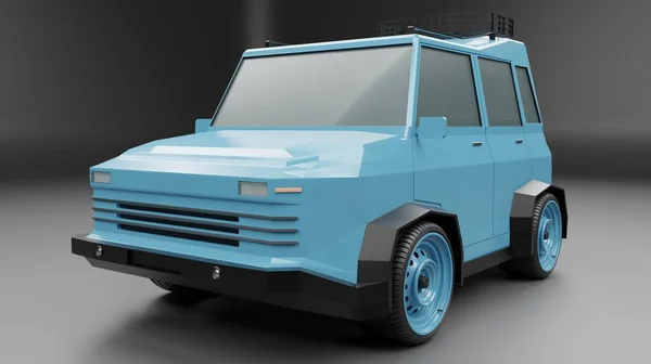 Render Sideview Blue Color Suv Car Model Low Poly Wallpaper — Stockfoto