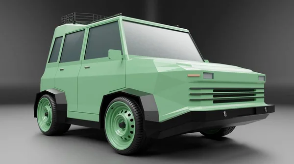 Render Sideview Green Color Small Suv Car Model Low Poly — Stockfoto