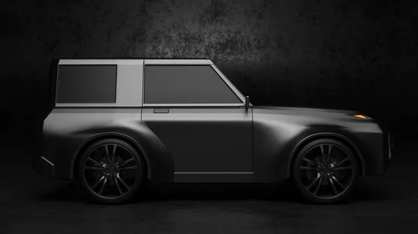 Sport Suv Car Concept Model Sideview Dark Scene Rendering Vehicle — Stockfoto