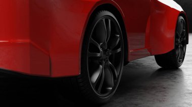 Kırmızı spor SUV off-road aracı karanlık sahne 3D duvar kağıdı arka planda