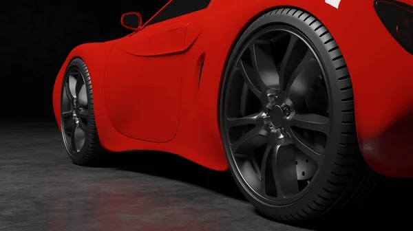 Close Side View Glossy Red Sport Car Concept Model Rendering — Φωτογραφία Αρχείου