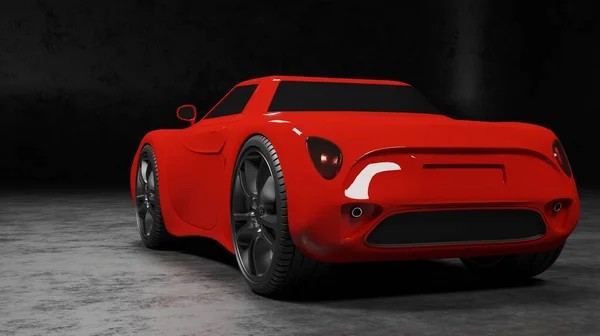 Back Red Sport Car Concept Model Dark Scene Rendering Vehicle — Photo