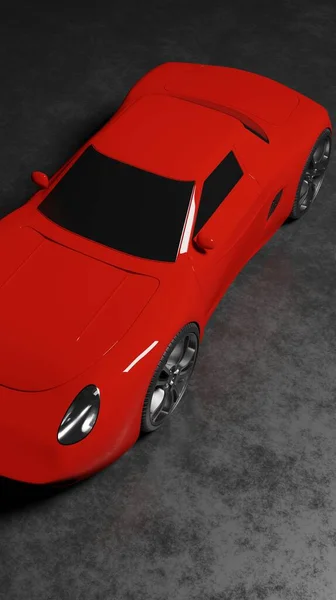 Модель Купе Червоного Спортивного Автомобіля Темній Сцені Рендеринга Транспортних Засобів — стокове фото