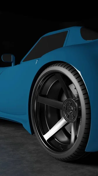 Close Glossy Rims Sport Tire Dark Scene Rendering Vehicle Wallpaper — Fotografia de Stock