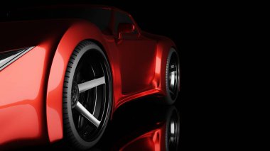 Close up glossy red sport in black scene 3D rendering vehicle wallpaper backgrounds