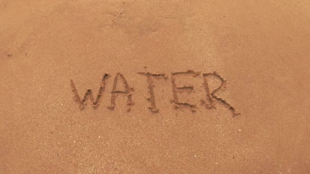 Water Lettering Sand Washes Away Sea – stockvideo