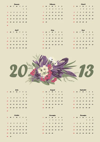 Calendar 2013 vector format — Stock Vector