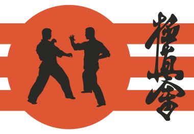 iki erkek karate kırmızı bir arka plan üzerinde başlattık