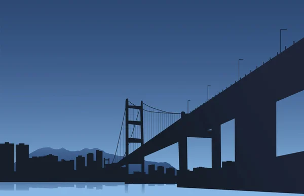 Die Großstadt und die Brücke auf blauem Hintergrund — Stockvektor