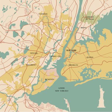 Özgürlük heykeli ve new york şehir haritası