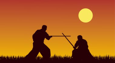 iki adam sarı gökyüzü aikido ile meşgul