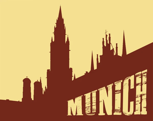 Obrys budovy města Mnichova na žlutém pozadí — Stockový vektor