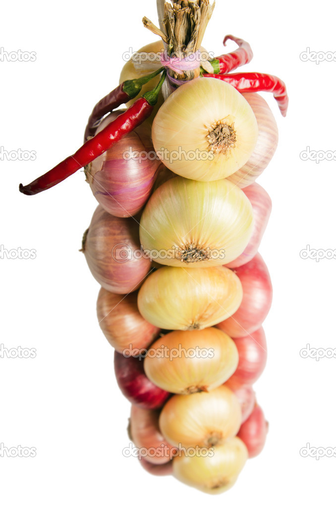 Sheaf of an onions, it is isolated on white