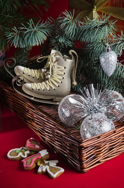 Decoração de Natal com presentes e balões — Fotografia de Stock