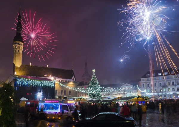 Новий рік феєрверки в Таллінні — стокове фото