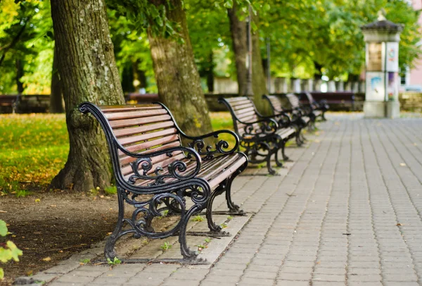 Bänkar i höst park — Stockfoto