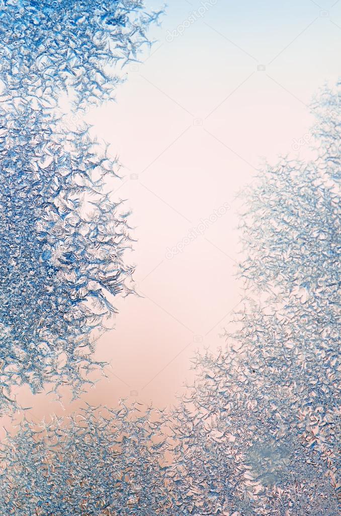 ice crystals on a window , close-up