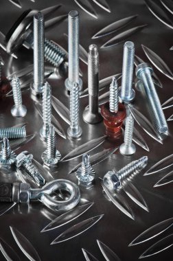 Varied screws and bolts, close up