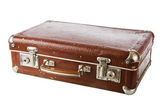 staré kartónové kufr, izolované na bílém