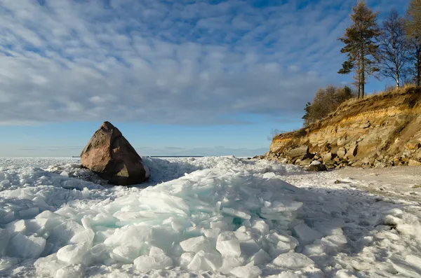 Orilla de piedra caliza del norte de Estonia en un soleado día de invierno —  Fotos de Stock