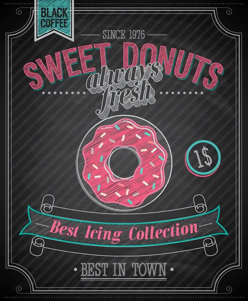 Donuts poster - schoolbord. — Stockvector