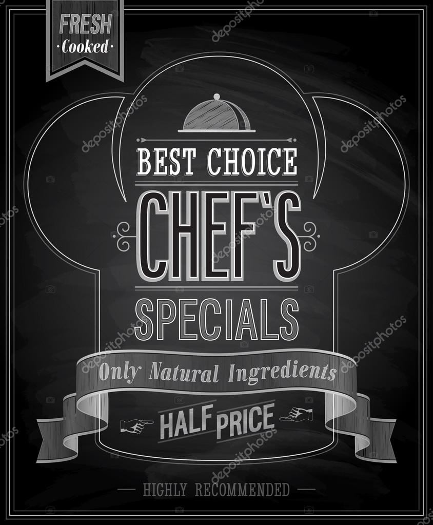 Chefs specials Poster Chalkboard. Vector illustration.