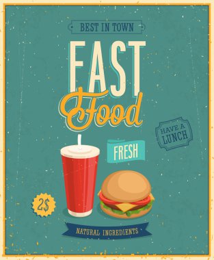 Vintage fast food poster. vektör çizim.
