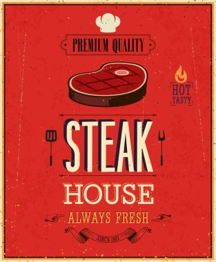 Vintage steak house poster. vektör çizim.