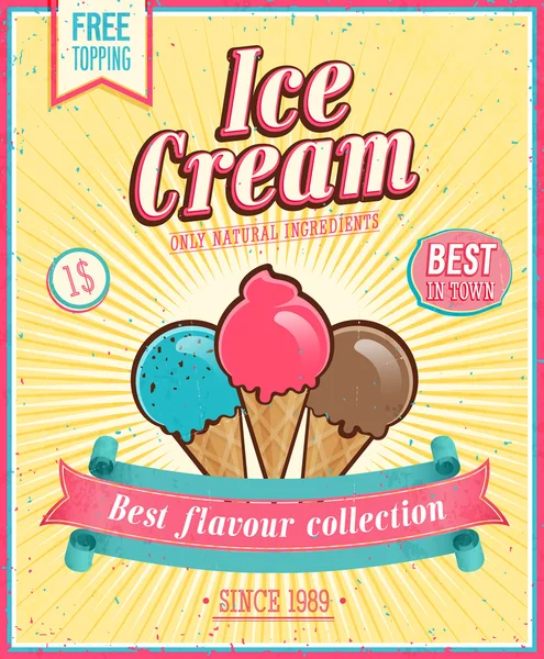 Cartel de helado vintage . — Vector de stock