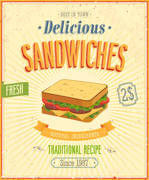 Плакат "Винтажные бутерброды" . — стоковый вектор