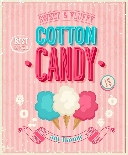 Vintage Cotton Candy Poster. Vector illustration. — Stock Vector