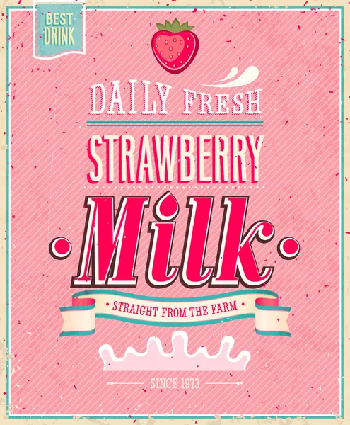 Cartaz de leite de morango vintage. Ilustração vetorial . — Vetor de Stock